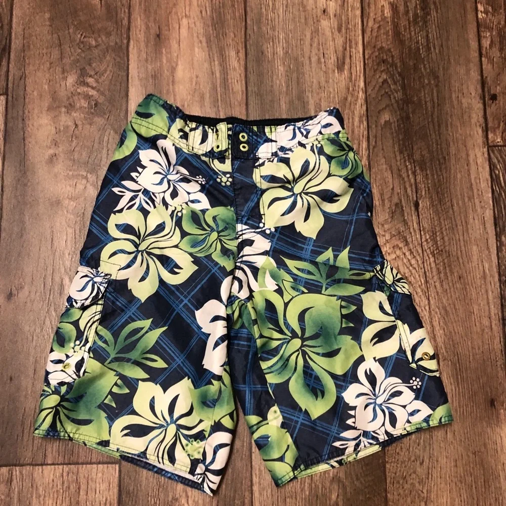 Boys Swim Shorts Lot (S–M) Tropical & Lightning Print Bundle | Summer Beach Pool